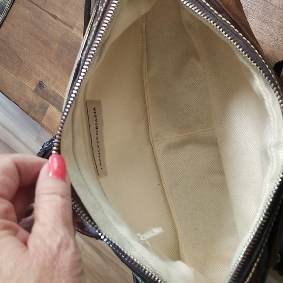 Francesco Biasia Leather Suede Shoulder Bag Cream and Brown Dark Brown Detail - Picture 7 of 8